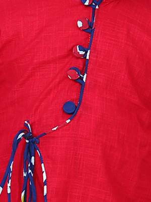 Red Front Open Cotton Full Sleeve Kurta with Dhoti 3
