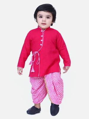 Pink Front Open Cotton Full Sleeve Kurta with Dhoti 1