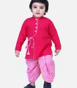 Pink Front Open Cotton Full Sleeve Kurta with Dhoti