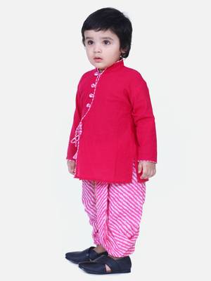 Pink Front Open Cotton Full Sleeve Kurta with Dhoti 2