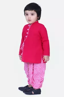 Pink Front Open Cotton Full Sleeve Kurta with Dhoti