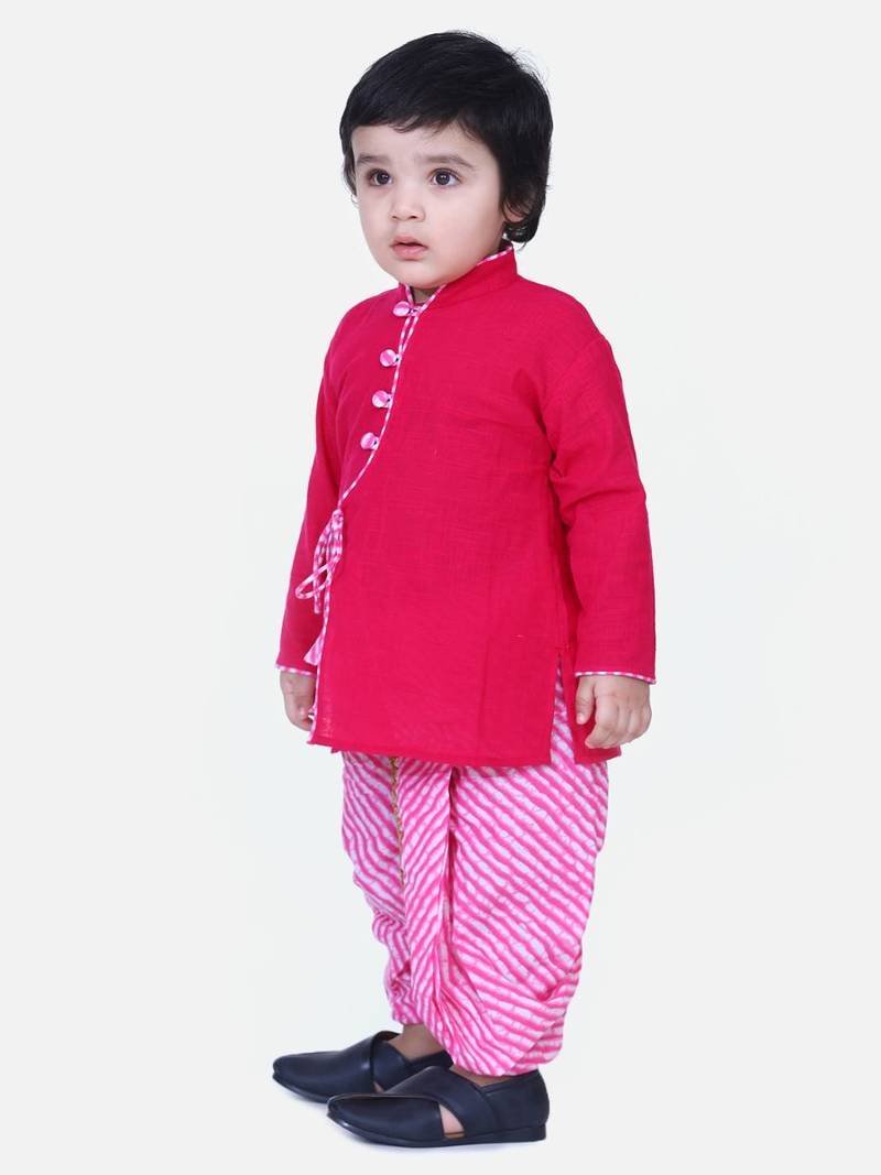 Pink Front Open Cotton Full Sleeve Kurta with Dhoti