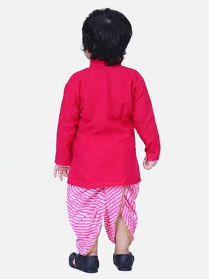 Pink Front Open Cotton Full Sleeve Kurta with Dhoti 3