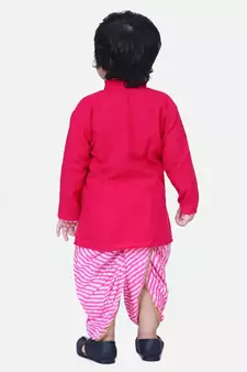 Pink Front Open Cotton Full Sleeve Kurta with Dhoti