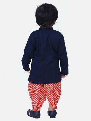 Navy Blue Front Open Cotton Full Sleeve Kurta with Dhoti 3