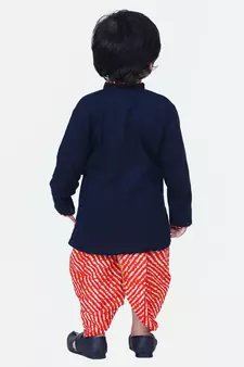 Navy Blue Front Open Cotton Full Sleeve Kurta with Dhoti