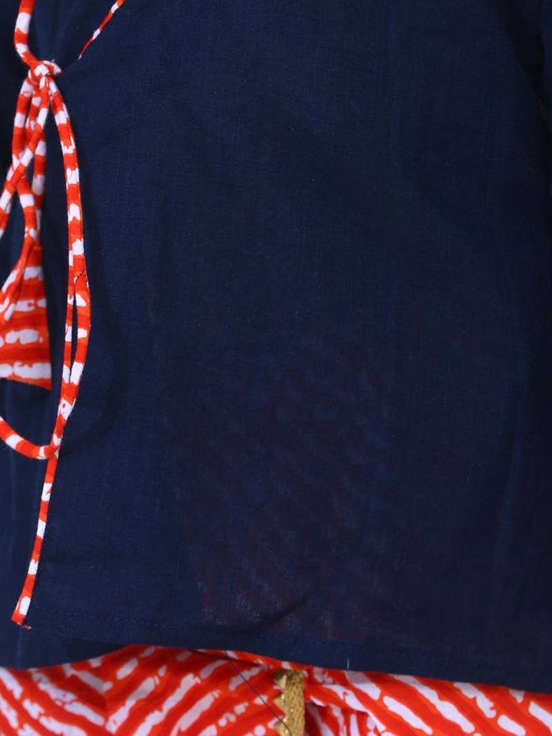 Navy Blue Front Open Cotton Full Sleeve Kurta with Dhoti