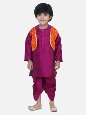Purple Attached Jacket Bandhani Dhoti Kurta 1
