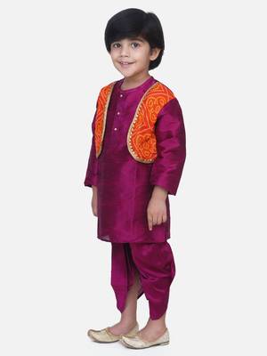 Purple Attached Jacket Bandhani Dhoti Kurta 2