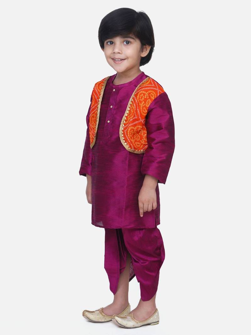 Purple Attached Jacket Bandhani Dhoti Kurta