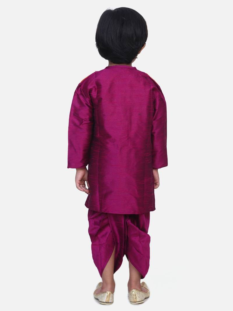 Purple Attached Jacket Bandhani Dhoti Kurta