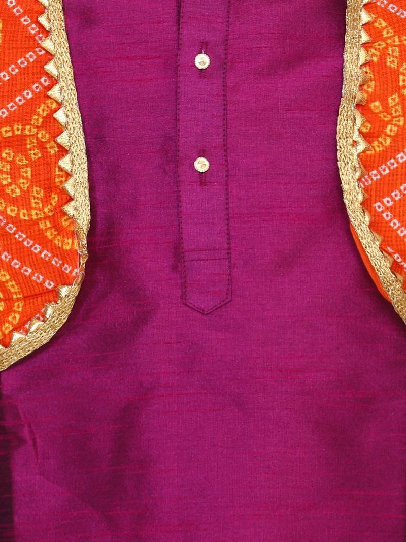 Purple Attached Jacket Bandhani Dhoti Kurta