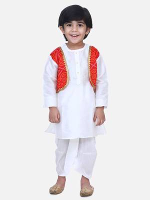 White Attached Jacket Bandhani Dhoti Kurta 1