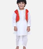 White Attached Jacket Bandhani Dhoti Kurta