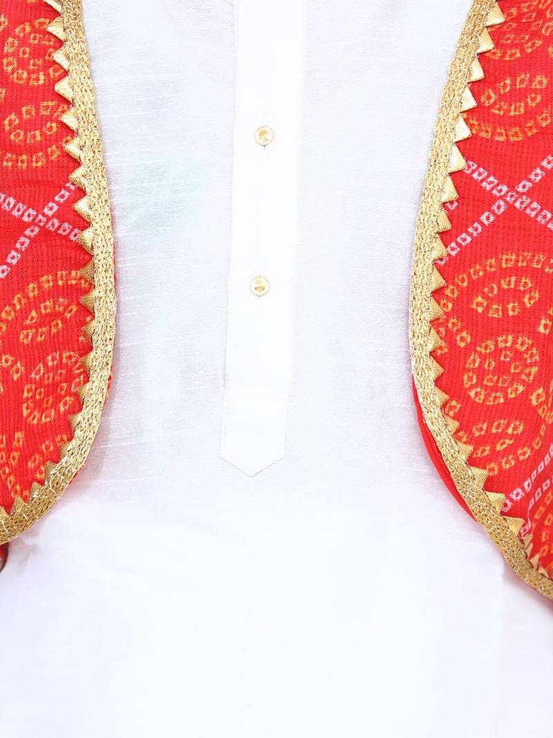 White Attached Jacket Bandhani Dhoti Kurta