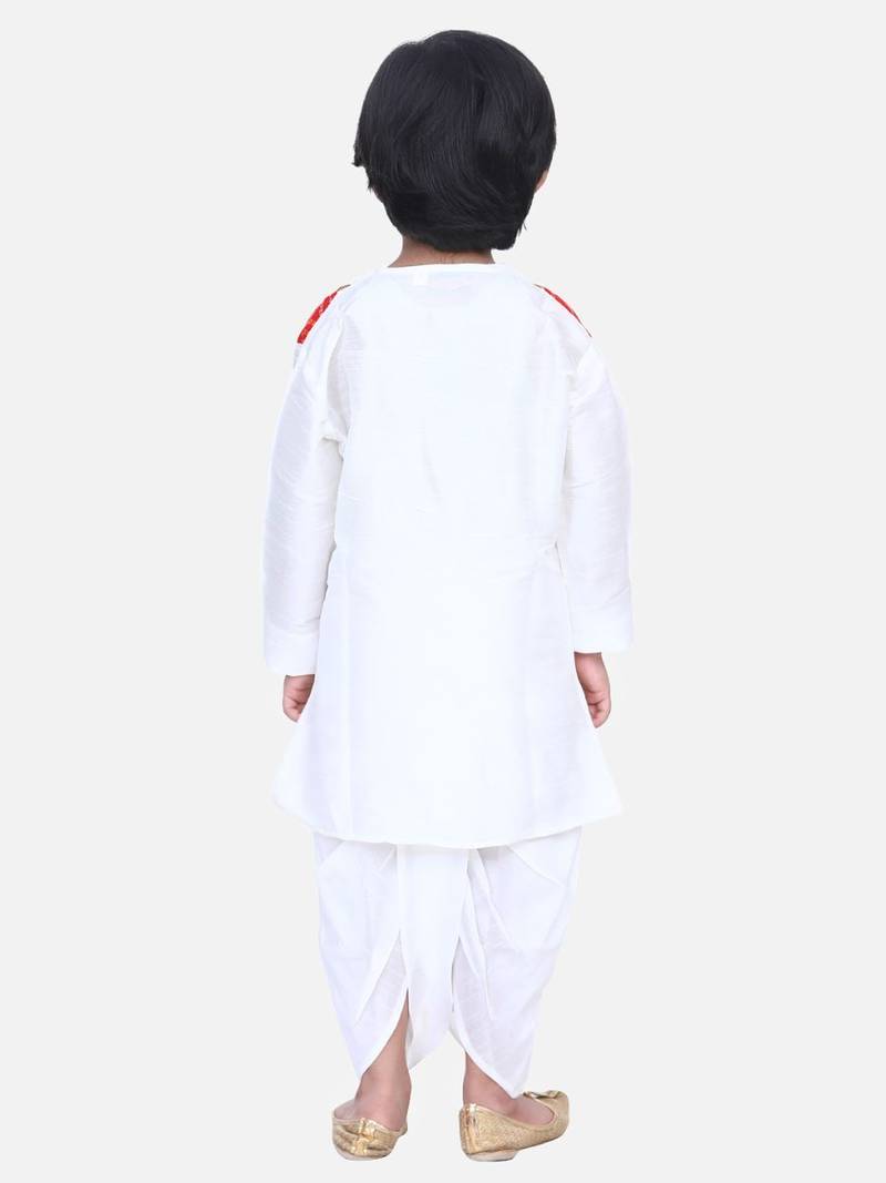 White Attached Jacket Bandhani Dhoti Kurta
