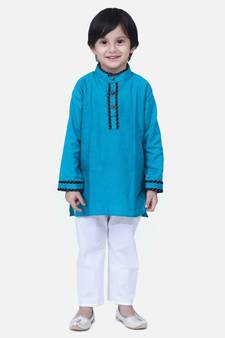 Teal  Full Sleeve Stand Collar Kurta Pajama