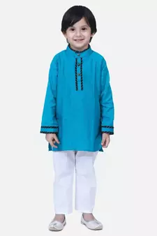 Teal  Full Sleeve Stand Collar Kurta Pajama