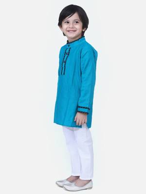 Teal  Full Sleeve Stand Collar Kurta Pajama 2