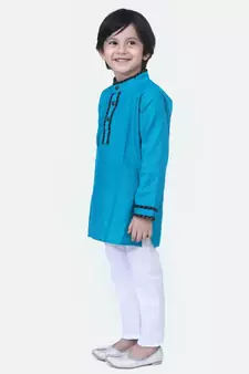 Teal  Full Sleeve Stand Collar Kurta Pajama