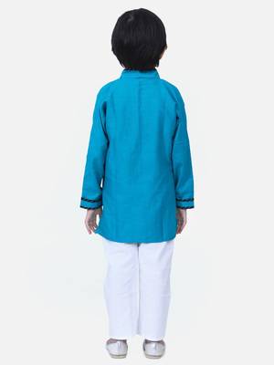 Teal  Full Sleeve Stand Collar Kurta Pajama 3