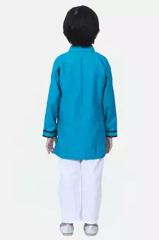 Teal  Full Sleeve Stand Collar Kurta Pajama