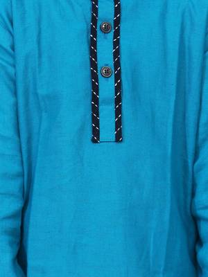 Teal  Full Sleeve Stand Collar Kurta Pajama 4