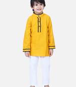 Yellow  Full Sleeve Stand Collar Kurta Pajama