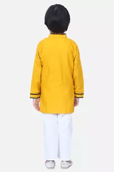 Yellow  Full Sleeve Stand Collar Kurta Pajama