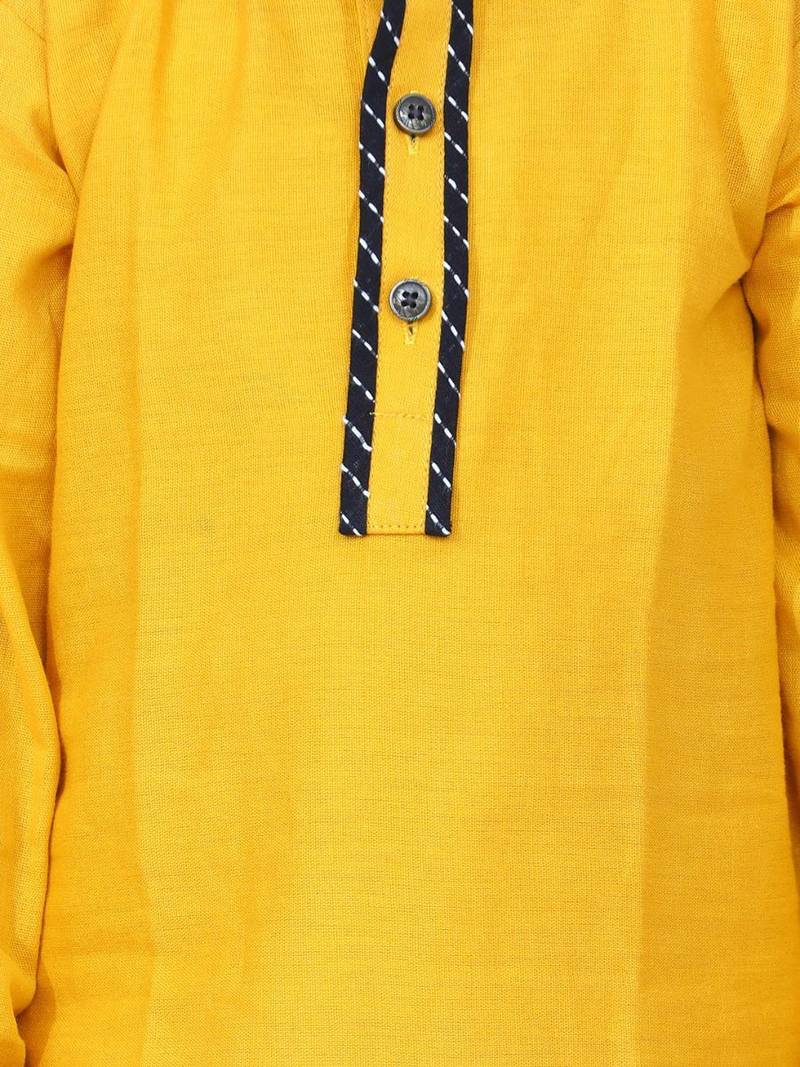 Yellow  Full Sleeve Stand Collar Kurta Pajama