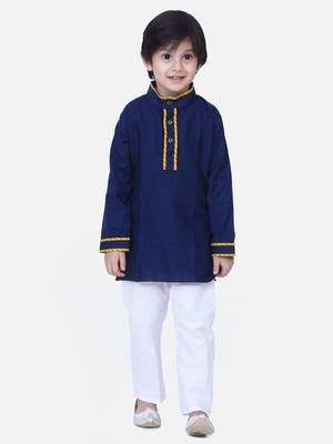 Blue  Full Sleeve Stand Collar Kurta Pajama 1