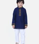 Blue  Full Sleeve Stand Collar Kurta Pajama