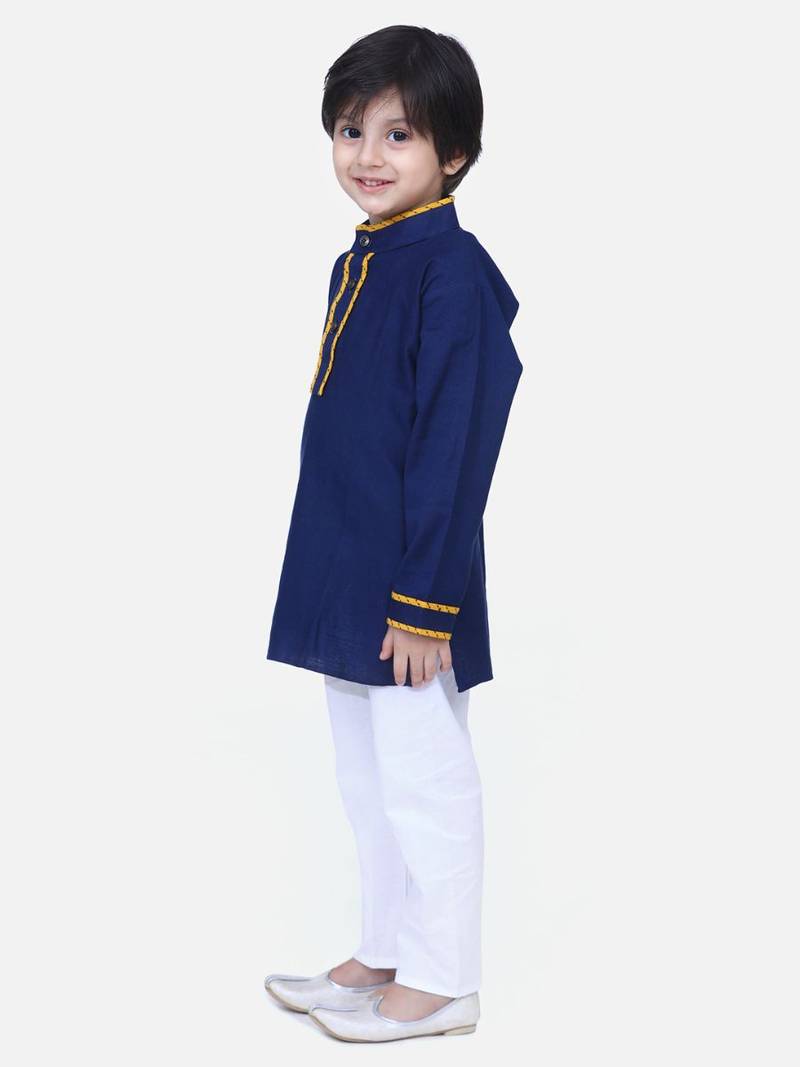 Blue  Full Sleeve Stand Collar Kurta Pajama