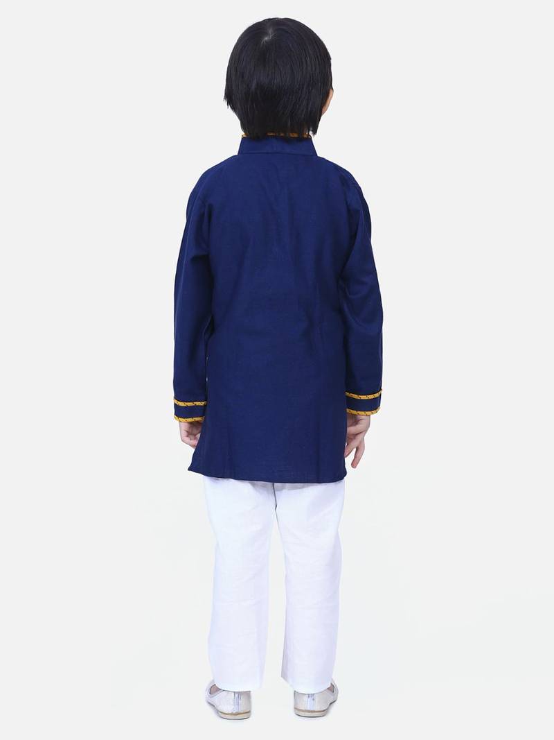 Blue  Full Sleeve Stand Collar Kurta Pajama