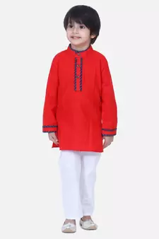 Red  Full Sleeve Stand Collar Kurta Pajama