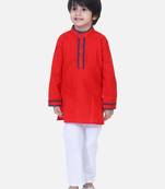 Red  Full Sleeve Stand Collar Kurta Pajama
