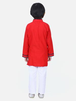 Red  Full Sleeve Stand Collar Kurta Pajama 3
