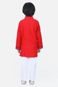 Red  Full Sleeve Stand Collar Kurta Pajama