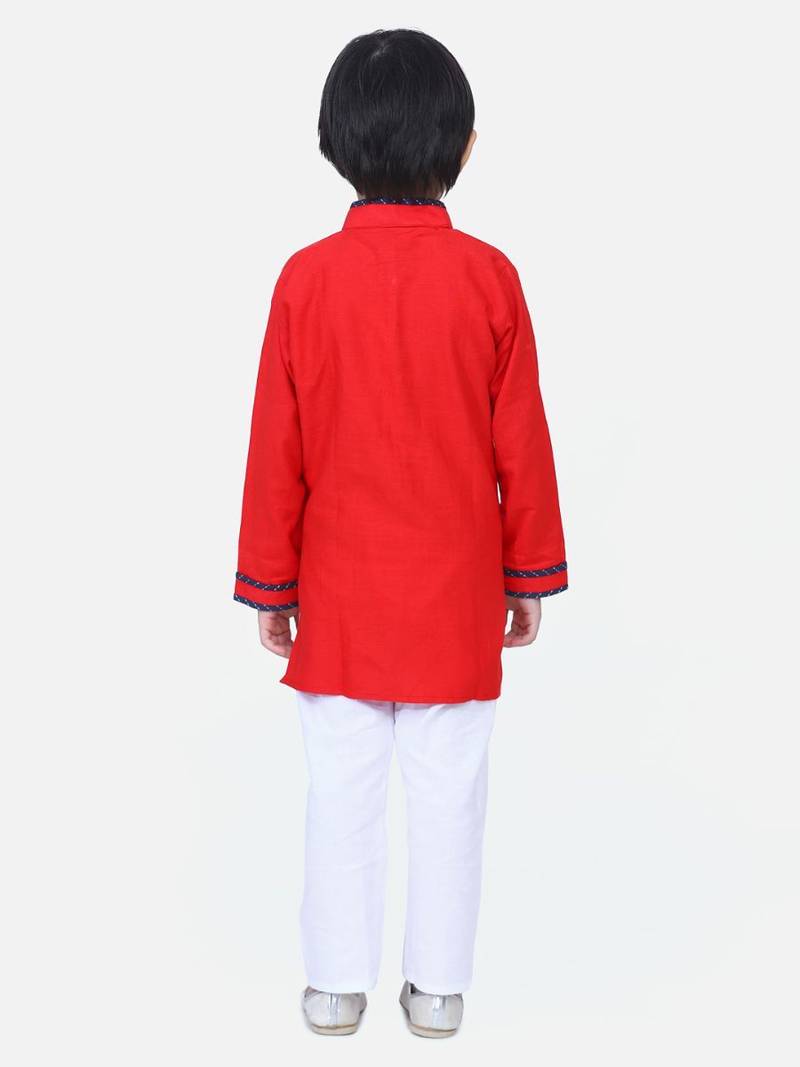 Red  Full Sleeve Stand Collar Kurta Pajama