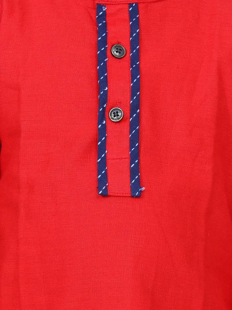 Red  Full Sleeve Stand Collar Kurta Pajama