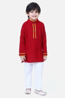 Maroon  Full Sleeve Stand Collar Kurta Pajama