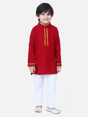 Maroon  Full Sleeve Stand Collar Kurta Pajama 1