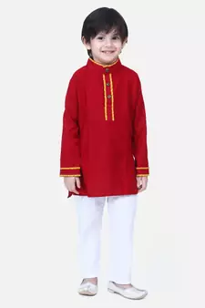 Maroon  Full Sleeve Stand Collar Kurta Pajama