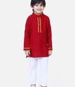 Maroon  Full Sleeve Stand Collar Kurta Pajama