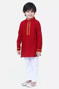 Maroon  Full Sleeve Stand Collar Kurta Pajama