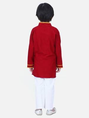 Maroon  Full Sleeve Stand Collar Kurta Pajama 3