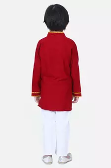 Maroon  Full Sleeve Stand Collar Kurta Pajama