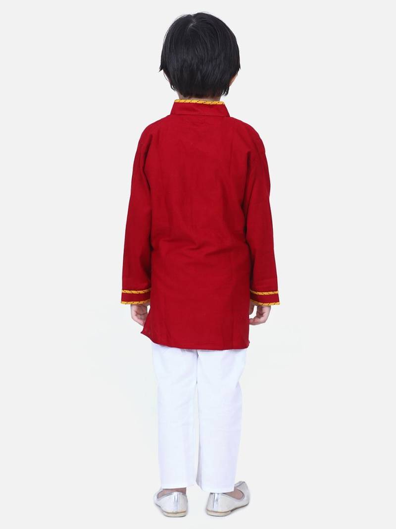 Maroon  Full Sleeve Stand Collar Kurta Pajama