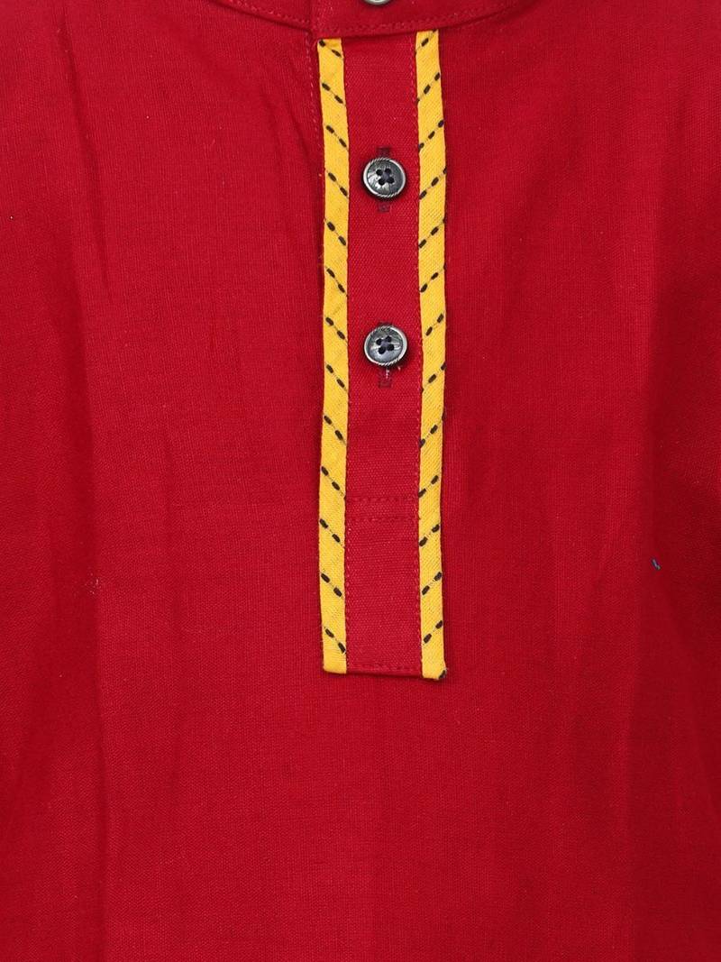 Maroon  Full Sleeve Stand Collar Kurta Pajama