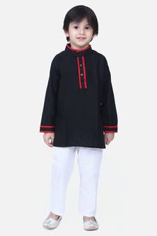 Black  Full Sleeve Stand Collar Kurta Pajama